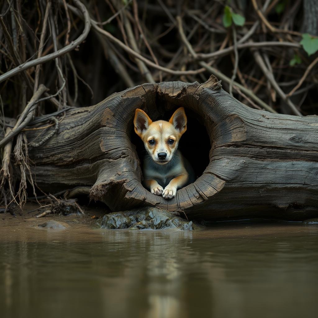 Tiny Injured Dog Found Hiding in a Rotten Log Gets Rescued